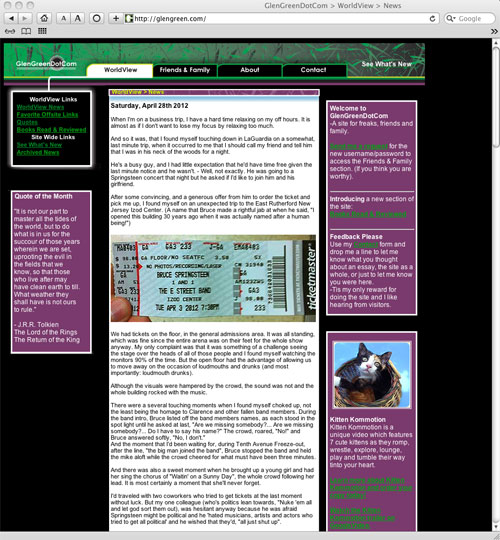 Glen Green's legacy website home page from May 22, 2012