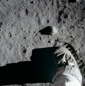 Foot imprinting on the dust of the Moon - Apollo 11, 1969
