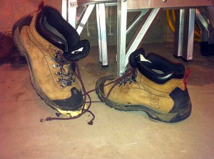 Hiking boot Gorilla Glued to the garage floor (iPhone photo by Glen Green)