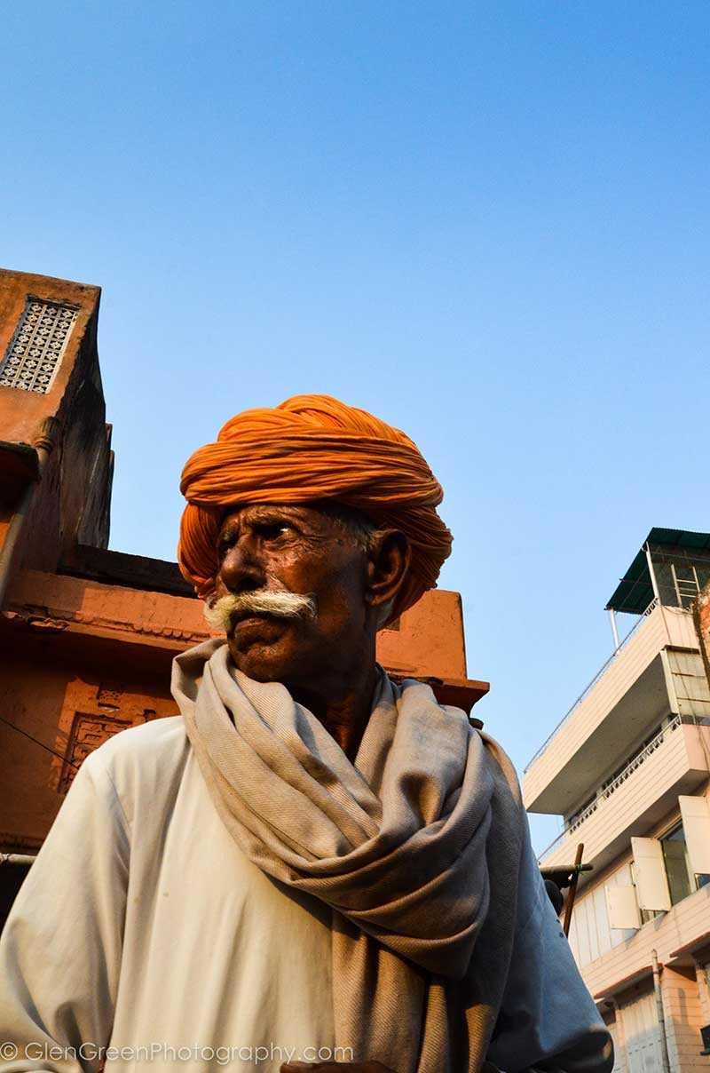 Jaipur India - Older Man with Orange Turban by Glen Green - GlenGreenPhotography.com