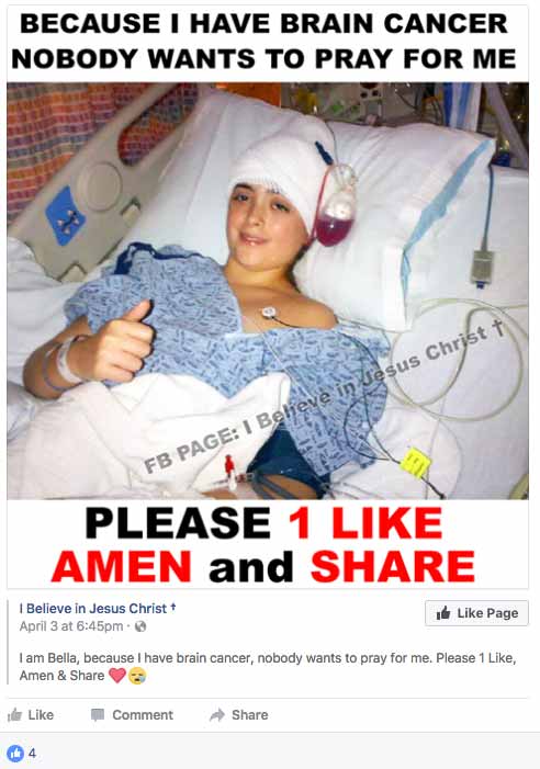 Because I have brain cancer nobody wants to pray for me