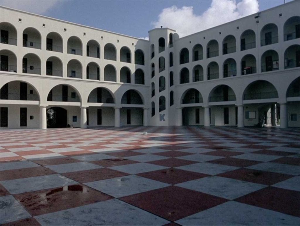 The courtyard of the fictional "Haynes Military Academy".