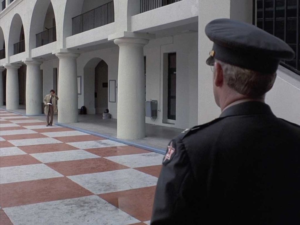 Columbo has 'one more question' for Col. Lyle C. Rumford in the episode, "By Dawn's Early Light", filmed in South Carolina's 'The Citadel'.

Lt. Columbo: Oh, I thought this was a vacant dormitory.
Col. Lyle C. Rumford: It is.
Lt. Columbo: I see.
Col. Lyle C. Rumford: But it will change. Maybe not this year. Maybe not next. But it's going to change, mister. You can put your money on it. No more reluctant mama's boys, no more 4F's, no more Section Eights. This country is going to have the best damn army in the world. And Haynes Military Academy will be a part of it.