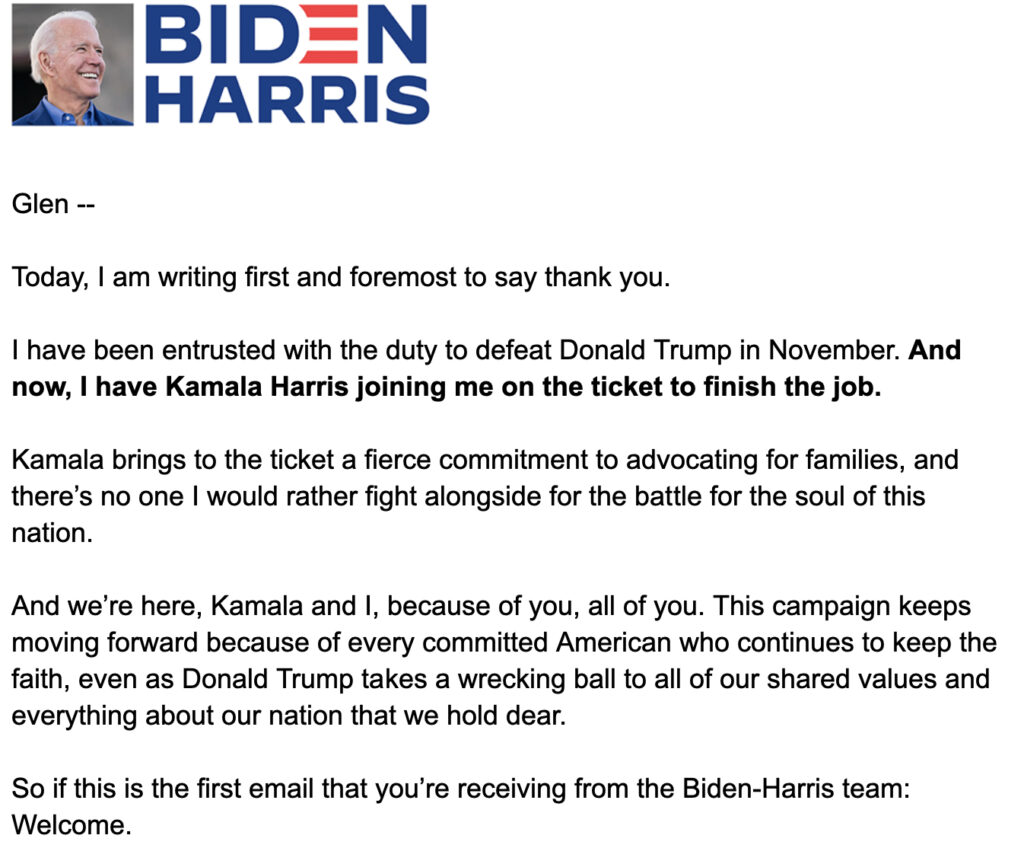 Biden Harris Donation Thank You.