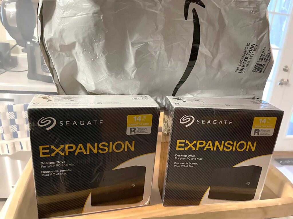 Seagate hard drives packaged in Amazon envelopes. 